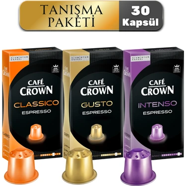 Cafe Crown Kapsül Kahve Tanışma Paketi 30'lu (Nespresso Uyumlu Alüminyum Kapsül