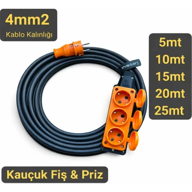 Elektrikli Araç Şarj Uzatma Kablosu 4mm2, 16A, 5mt | 10MT | 15MT | 20MT |