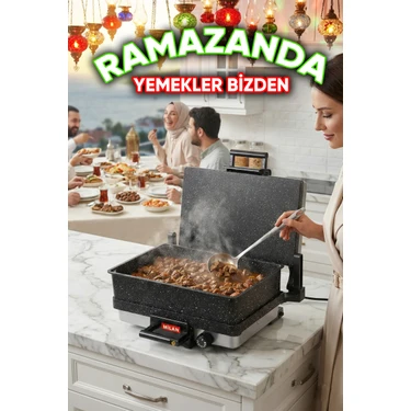 Milan Büyük Boy XXL Bazlama Granit Tepsili Lahmacun Elektrikli Izgara Tost Makinesi 5 Kat Granit