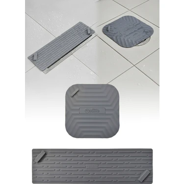 Omilife 2'li Set Gri Uzun ve Gri Kare Silikon Gider Kapağı Koku Önleyici Banyo Mutfak Gider