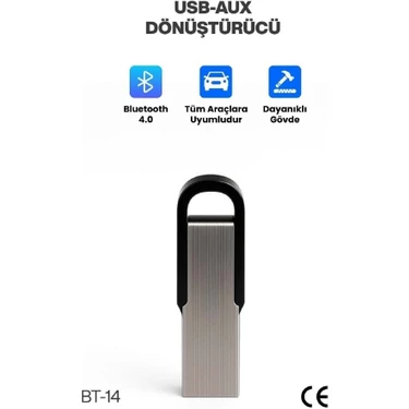 Concord Bt-14 Araç Teyp Bluetooth Çevirici  USB Dönüştürücü Usb‑aux Araç Içi