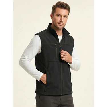 Genius Store Erkek Yelek Softshell Su Geçirmez Tam Fermuarlı Cepli Normal Kalıp Spor