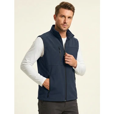Genius Store Erkek Yelek Softshell Su Geçirmez Tam Fermuarlı Cepli Normal Kalıp Spor