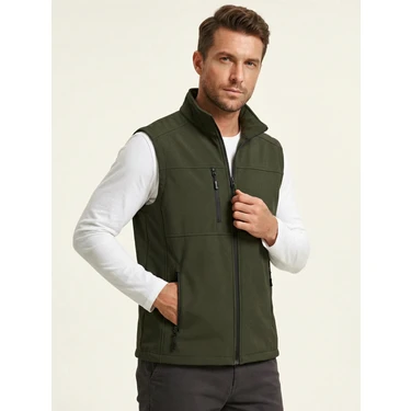 Genius Store Erkek Yelek Softshell Su Geçirmez Tam Fermuarlı Cepli Normal Kalıp Spor