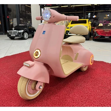 Vespa 12 Volt Akülü Motor Pembe Renkli Tek Kişilik Motosiklet 30 kg Kapasite Kuru