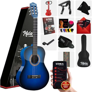 Midex CG-36BL Kaliteli 36 İnç 3/4 Juniur Çocuk Gitarı 8-12 Yaş Arası + Çanta Askı Capo Nota Sticker