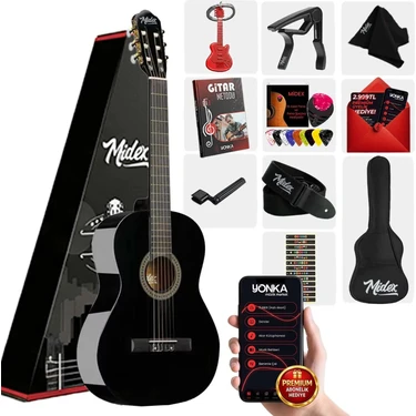 Midex CG-36BK Kaliteli 36 Inç 3/4 Juniur Çocuk Gitarı 8-12 Yaş Arası (Çanta Askı Pena