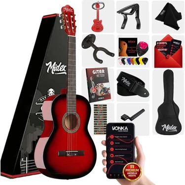 Midex CG-36RD-PAK Kaliteli 36 İnç 3/4 Juniur Çocuk Gitarı 8-12 Yaş Arası (Çanta Capo Askı Nota