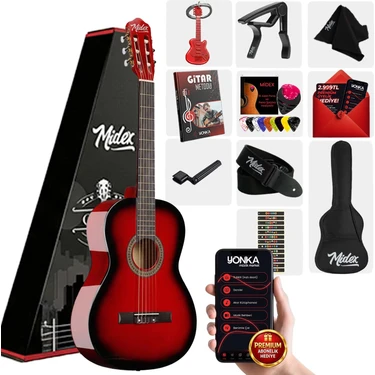 Midex CG-36RD Kaliteli 36 İnç 3/4 Juniur Çocuk Gitarı 8-12 Yaş Arası + Çanta Askı Capo Nota Sticker