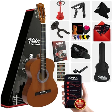 Midex CG-36BRW-PAK Kaliteli 36 Inç 3/4 Juniur Çocuk Gitarı 8-12 Yaş Arası (Çanta Capo Askı Nota