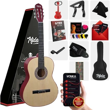 Midex CG-36NT Kaliteli 36 İnç 3/4 Juniur Çocuk Gitarı 8-12 Yaş Arası + Çanta Askı Capo Nota Sticker