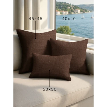 Demor Home Keten Dokulu Kahverengi Kırlent Yastık