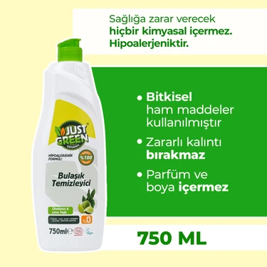 Just Green Organic Bitkisel Elde Bulaşık Deterjanı Okaliptüs Ve Lime Yağlı, %100 Doğal,bitkisel Ve