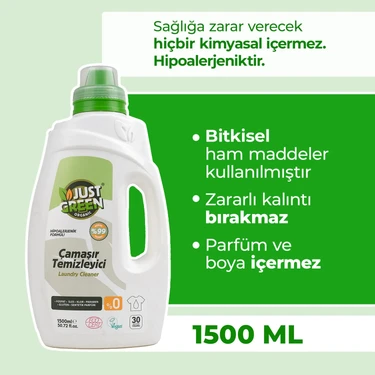 Just Green Organic Bitkisel Çamaşır Deterjanı, %100 Bitkisel, Doğal Ve Güçlü Deterjan, 30 Yıkama,
