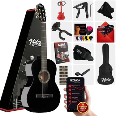Midex CG-36BK-PAK Kaliteli 36 Inç 3/4 Juniur Çocuk Gitarı 8-12 Yaş Arası (Çanta Askı Pena
