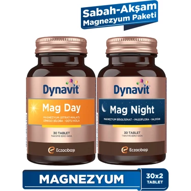 Dynavit Mag Day & Mag Night 30 Tablet X2 – Sabah & Akşam Magnezyum Paketi – Gece / Gündüz