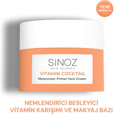 Sinoz Vitamin Kokteyl-Nemlendirici Besleyici Onarıcı Yüz Kremi (Vitamin C+ B3 +B5 +E) ve Makyaj