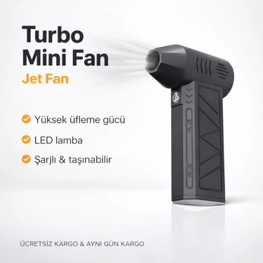 Beemen ELBİVA Şarjlı Mini Jet Fan Turbo Üfleyici – LED Işıklı, Çok Kademeli Hız, Nozullu