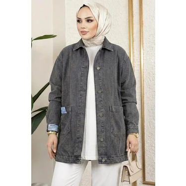 Harman Butik Kadın Düğmeli Cepli Gri Kot