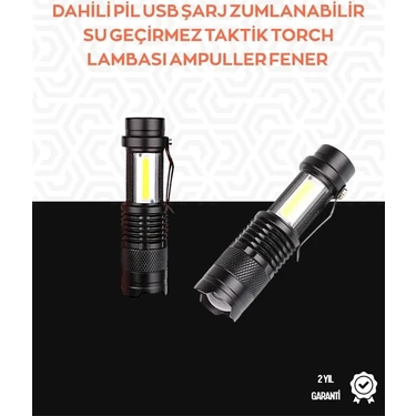 K-Yonlineticaret Taşınabilir Şarjlı LED Fener - 4 Modlu, 2000LM, Ayarlanabilir