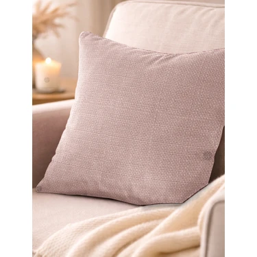 Favolli Soft Pembe Keten Dokulu Şık Dekoratif Kırlent Kılıfı Gizli Fermuarlı Modern Salon