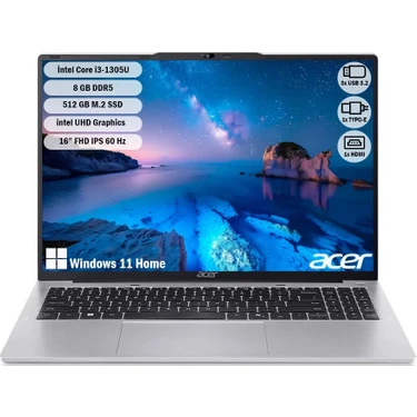 Acer AL16-52P I3-1305U 8 GB 512SSD Uma 16''fhd W11HOME