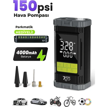 7Go 7A6 Turbo Boost Şarjlı Hava Pompası – 150 Psı Taşınabilir Lastik Şişirme Kompresörü 4000MAH