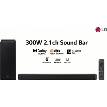 Lg 300W Yüksek Ses Gücüne Sahip 2.1 Kanal Soundbar Kablosuz Subwoofer ile Derin Bas Aı Sound Pro