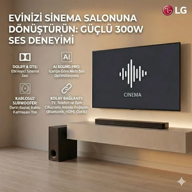 Lg Televizyon ve Müzik Için 300W Kablosuz Soundbar Seti Yapay Zeka Destekli Ses Optimizasyonu