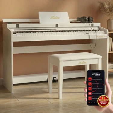 Midex PLX-140 PRO-WH Dijital Piyano Tuş Hassasiyetli Bluetooth 88 Tuşlu Kapaklı (Kulaklık ve
