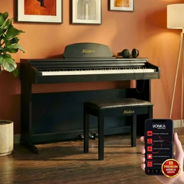 Midex PLX-140 PRO-BK Dijital Piyano Bluetooth Tuş Hassasiyeti 88 Tuşlu Kapaklı (Kulaklık ve