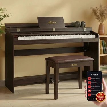 Midex PLX-140 PRO-SR Dijital Piyano Bluetooth Tuş Hassasiyeti 88 Tuşlu Kapaklı (Kulaklık ve