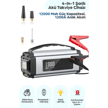 Robeve Pro Akü Takviye Şarj Cihazı 12000 Mah 1200A Akü Takviye Cihazı Akü Şarj Cihazı Lastik