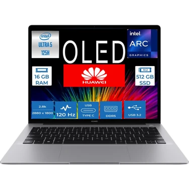Huawei Matebook 14 Ultra 5 125H 16 GB 512 GB SSD Arc Graphics 14.2" 2.8k  Dokunmatik Freedos
