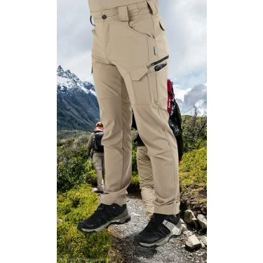 Snowmount Taktikal Likralı Doğa Yürüyüşü Pantolon Bej Renk Su İtici Özellikli Erkek Günlük