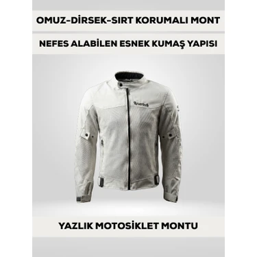 Revertech Beyaz Yazlık Fileli Motosiklet Montu Ce Korumalı Nefes Alan Hafif