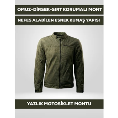 Revertech Haki Yeşil Yazlık Fileli Motosiklet Montu Ce Korumalı Nefes Alan Hafif