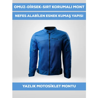 Revertech Mavi Yazlık Fileli Motosiklet Montu Ce Korumalı Nefes Alan Hafif