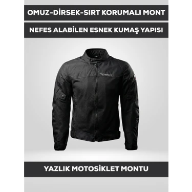 Revertech Siyah Yazlık Fileli Motosiklet Montu Ce Korumalı Nefes Alan Hafif