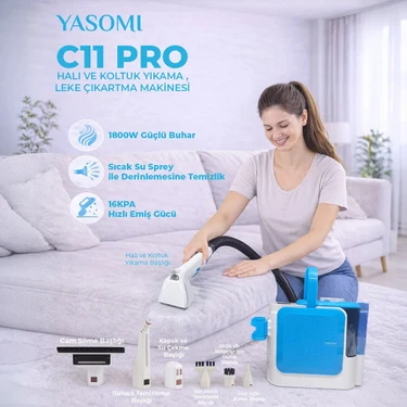 Yasomi C11 Pro 2in1 16Kpa 1800W Sıcak Su Spreyli Buharlı Halı ve Koltuk Yıkama Leke Çıkarma