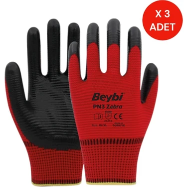 Beybi Pn3 Kırmızı Siyah Nitril Eldiven Xl (10 Numara) 3’lü Paket – Kaymaz Iş