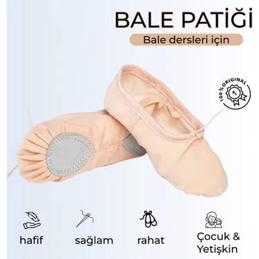 Balletique Bale Patiği | Doğal Kumaş, Bağıcıklı, Kız Çocuk ve Yetişkin Için Dans
