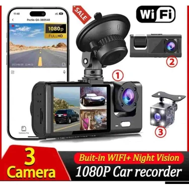 Zdy Araç Içi Hd Kamera 3 Kameralı Wifi Özellikli 1080P Full Hd hafıza kartı ve park modul