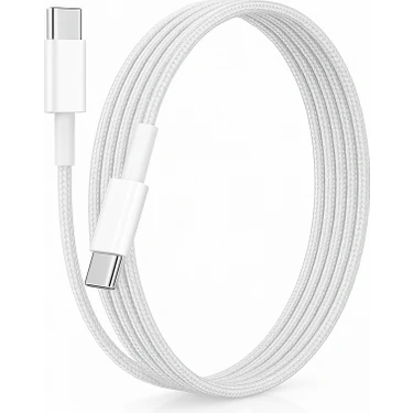 Voultage 60W Type-C To Type-C 1 Metre Dayanıklı Örgülü Hızlı Şarj ve Veri Kablosu - Beyaz