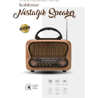 Kensa Nostaljik Görünümlü Bluetooth Mp3 Çalar Fm/am/sw USB Tf Kart Destekli Şarjlı Retro