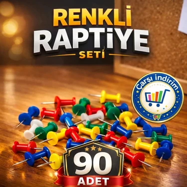 Nistabolje Renkli Harita Çivisi 90 Adet Mantar Pano Raptiyesi Farklı Renk