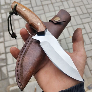 Göcen El Yapımı Kök Ceviz Saplı  Outdoor  Kamp Bıçağı Kılıflı Erkekler Için Kişiselleştirilebilir