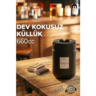 Muf Home Dev Cam Gövde Kokusuz Küllük Yanmaz Plastik Kapaklı Dekoratif Ev, Ofis Kül Tablası Şık