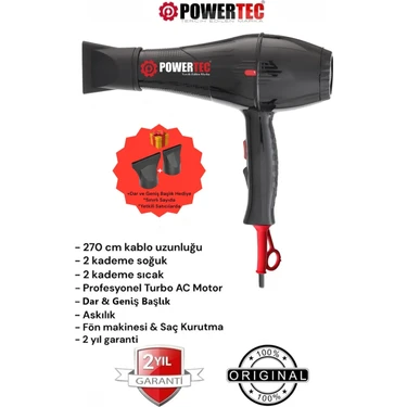 Powertec TR-701 Kuaför Tipi Profesyonel Fön Makinesi 2500W