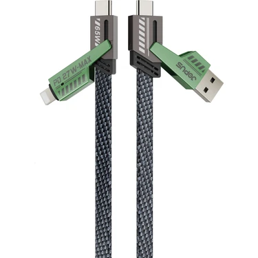 Jopus 4in1 65W PD Hızlı Şarj Kablosu iPhone / Android Uyumlu Type C Lightning Kumaş Örgü Data Pro